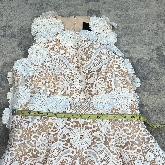 New Helen O'Connor Daisy Dress Mini Flare Open Back Floral Applique White Sz 14 - Picture 10 of 13